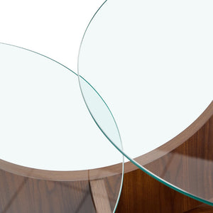 English Elm Creative Dual Tier Tempered Glass Coffee Table with Sculpted Mdf Base for Modern Living Transparent, Walnut W1512P537670