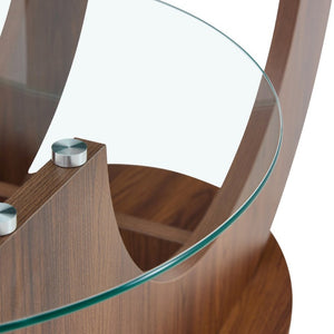 English Elm Creative Dual Tier Tempered Glass Coffee Table with Sculpted Mdf Base for Modern Living Transparent, Walnut W1512P537670