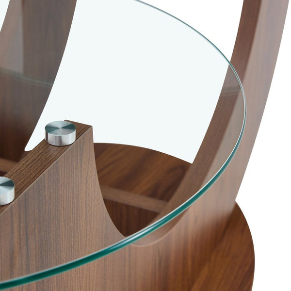 English Elm Creative Dual Tier Tempered Glass Coffee Table with Sculpted Mdf Base for Modern Living Transparent, Walnut W1512P537670