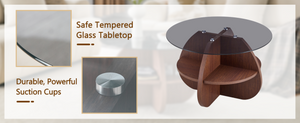 English Elm Creative Round Coffee Table Walnut Mdf Base Gray Tempered Glass Hidden Storage Lounge W1512P537677