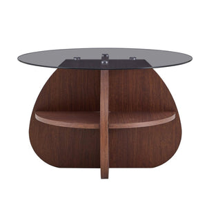 English Elm Creative Round Coffee Table Walnut Mdf Base Gray Tempered Glass Hidden Storage Lounge W1512P537677
