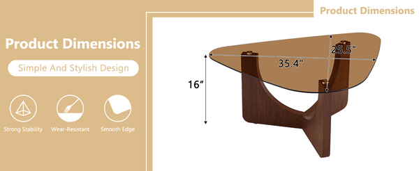 English Elm Vintage-style Triangular Glass Top Coffee Table with Walnut Mdf Base for Living Room W1512P537713