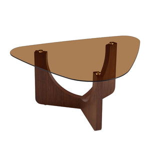 English Elm Vintage-style Triangular Glass Top Coffee Table with Walnut Mdf Base for Living Room W1512P537713