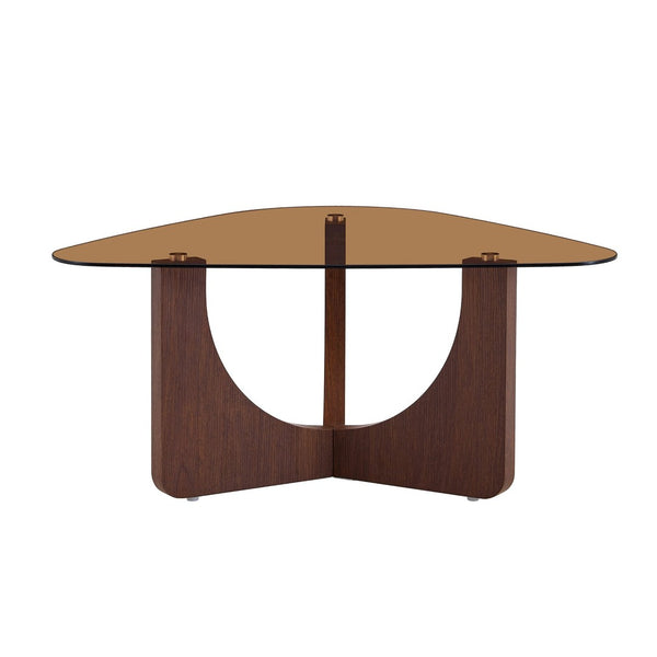English Elm Vintage-style Triangular Glass Top Coffee Table with Walnut Mdf Base for Living Room W1512P537713