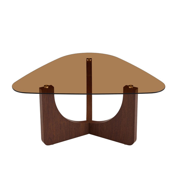 English Elm Vintage-style Triangular Glass Top Coffee Table with Walnut Mdf Base for Living Room W1512P537713
