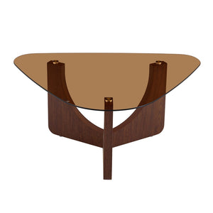 English Elm Vintage-style Triangular Glass Top Coffee Table with Walnut Mdf Base for Living Room W1512P537713