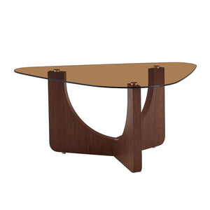 English Elm Vintage-style Triangular Glass Top Coffee Table with Walnut Mdf Base for Living Room W1512P537713
