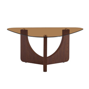 English Elm Vintage-style Triangular Glass Top Coffee Table with Walnut Mdf Base for Living Room W1512P537713
