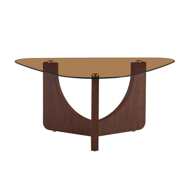 English Elm Vintage-style Triangular Glass Top Coffee Table with Walnut Mdf Base for Living Room W1512P537713