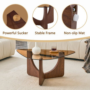 English Elm Vintage-style Triangular Glass Top Coffee Table with Walnut Mdf Base for Living Room W1512P537713