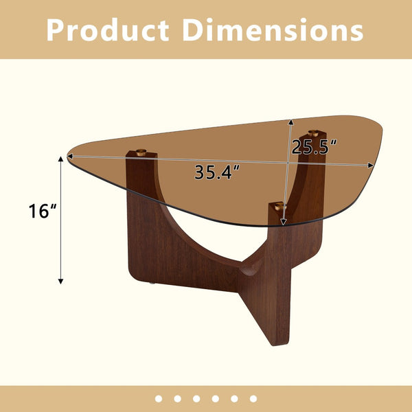 English Elm Vintage-style Triangular Glass Top Coffee Table with Walnut Mdf Base for Living Room W1512P537713