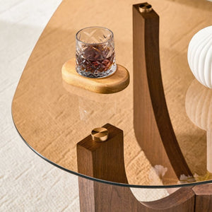 English Elm Vintage-style Triangular Glass Top Coffee Table with Walnut Mdf Base for Living Room W1512P537713