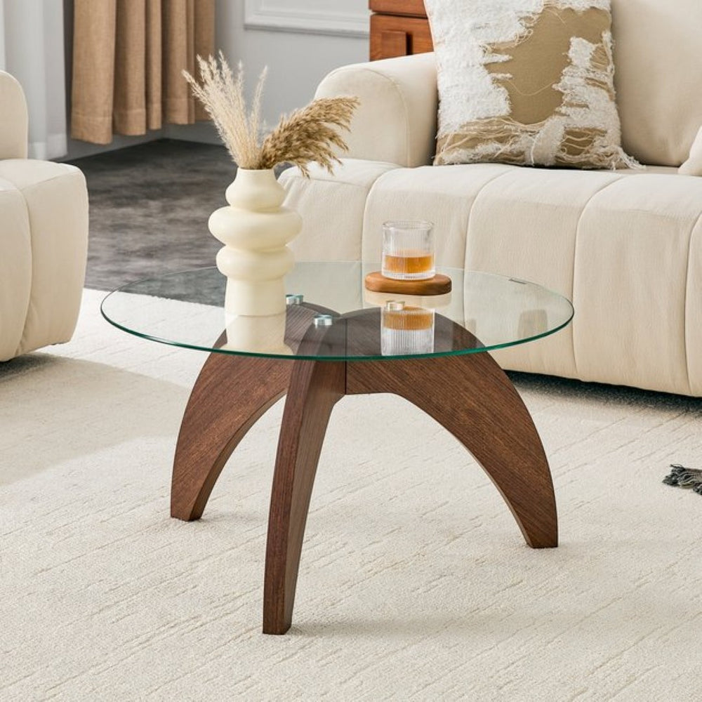 English Elm Creative Sculptural Claw Foot Round Glass Top Coffee Table for Modern Living Rooms W1512P537720