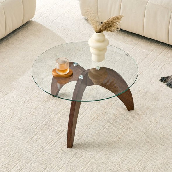 English Elm Creative Sculptural Claw Foot Round Glass Top Coffee Table for Modern Living Rooms W1512P537720