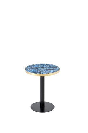English Elm 23.6 Inch Round Marble Look Side Table with Stainless Steel Edge Trim and Metal Base Blue W1512P538155