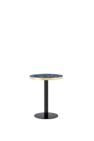 English Elm 23.6 Inch Round Marble Look Side Table with Stainless Steel Edge Trim and Metal Base Blue W1512P538155