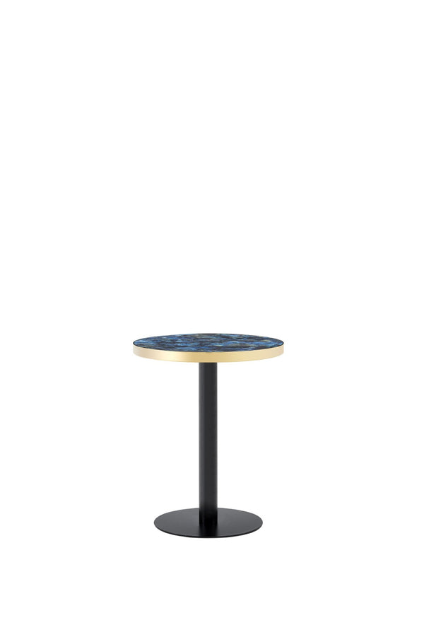English Elm 23.6 Inch Round Marble Look Side Table with Stainless Steel Edge Trim and Metal Base Blue W1512P538155