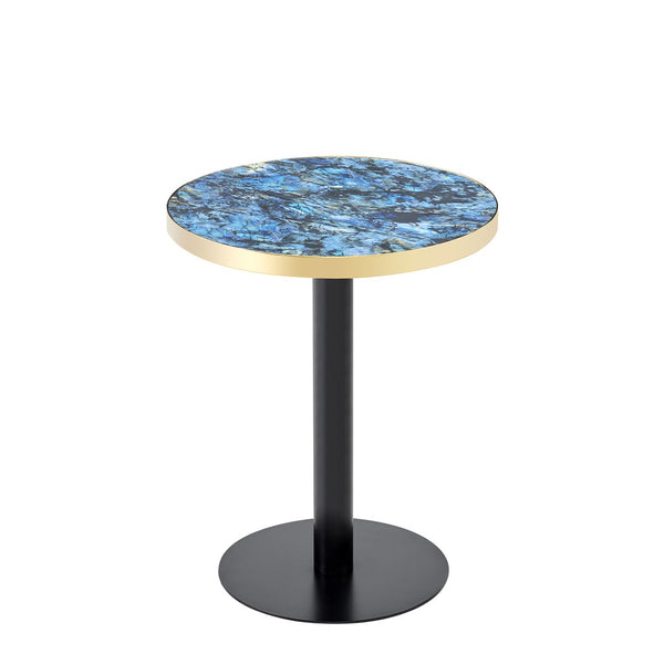English Elm 23.6 Inch Round Marble Look Side Table with Stainless Steel Edge Trim and Metal Base Blue W1512P538155