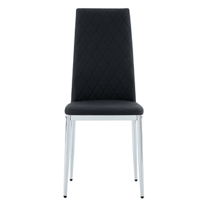 English Elm Modern Pu Leather Dining Chair Set of Six with Diamond Back and Silver Legs Black+Silver W1512P539945