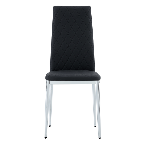English Elm Modern Pu Leather Dining Chair Set of Six with Diamond Back and Silver Legs Black+Silver W1512P539945
