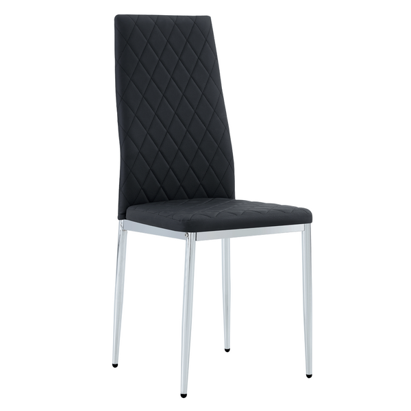 English Elm Modern Pu Leather Dining Chair Set of Six with Diamond Back and Silver Legs Black+Silver W1512P539945