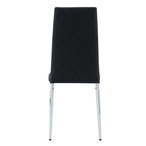 English Elm Modern Pu Leather Dining Chair Set of Six with Diamond Back and Silver Legs Black+Silver W1512P539945