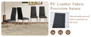 English Elm Modern Pu Leather Dining Chair Set of Six with Diamond Back and Silver Legs Black+Silver W1512P539945