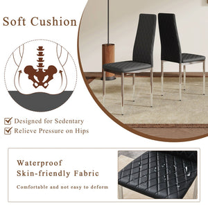 English Elm Modern Pu Leather Dining Chair Set of Six with Diamond Back and Silver Legs Black+Silver W1512P539945