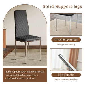 English Elm Modern Pu Leather Dining Chair Set of Six with Diamond Back and Silver Legs Black+Silver W1512P539945