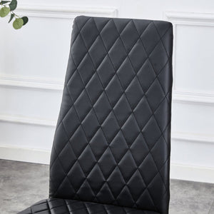 English Elm Modern Pu Leather Dining Chair Set of Six with Diamond Back and Silver Legs Black+Silver W1512P539945