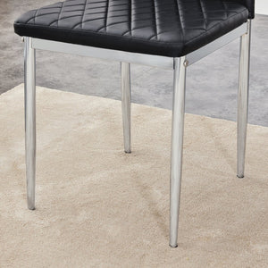 English Elm Modern Pu Leather Dining Chair Set of Six with Diamond Back and Silver Legs Black+Silver W1512P539945