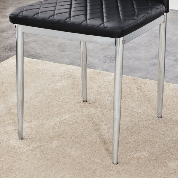 English Elm Modern Pu Leather Dining Chair Set of Six with Diamond Back and Silver Legs Black+Silver W1512P539945