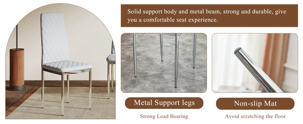 English Elm Modern Pu Leather Dining Chair Set of Six with Diamond Back and Silver Legs Light Gray+Silver W1512P539952