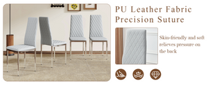 English Elm Modern Pu Leather Dining Chair Set of Six with Diamond Back and Silver Legs Light Gray+Silver W1512P539952