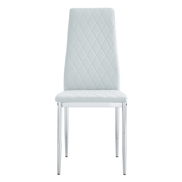 English Elm Modern Pu Leather Dining Chair Set of Six with Diamond Back and Silver Legs Light Gray+Silver W1512P539952