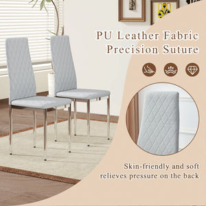 English Elm Modern Pu Leather Dining Chair Set of Six with Diamond Back and Silver Legs Light Gray+Silver W1512P539952