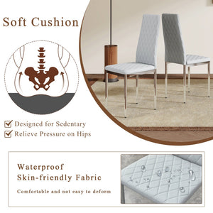 English Elm Modern Pu Leather Dining Chair Set of Six with Diamond Back and Silver Legs Light Gray+Silver W1512P539952
