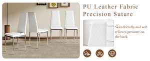 English Elm Modern Pu Leather Dining Chair Set of Six with Diamond Back and Silver Legs White+Silver W1512P539972
