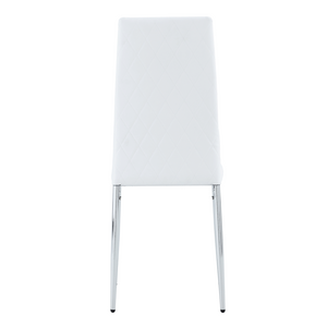 English Elm Modern Pu Leather Dining Chair Set of Six with Diamond Back and Silver Legs White+Silver W1512P539972