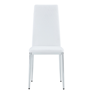 English Elm Modern Pu Leather Dining Chair Set of Six with Diamond Back and Silver Legs White+Silver W1512P539972