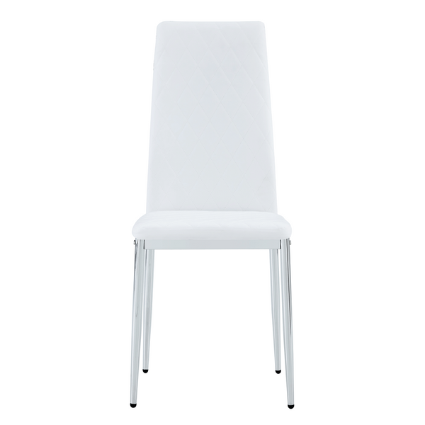 English Elm Modern Pu Leather Dining Chair Set of Six with Diamond Back and Silver Legs White+Silver W1512P539972