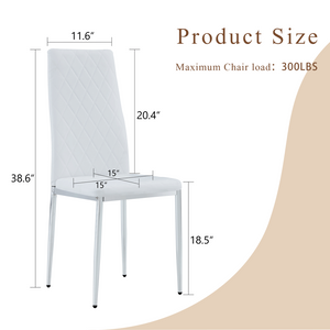 English Elm Modern Pu Leather Dining Chair Set of Six with Diamond Back and Silver Legs White+Silver W1512P539972
