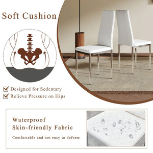 English Elm Modern Pu Leather Dining Chair Set of Six with Diamond Back and Silver Legs White+Silver W1512P539972
