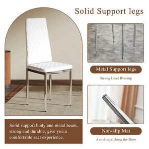 English Elm Modern Pu Leather Dining Chair Set of Six with Diamond Back and Silver Legs White+Silver W1512P539972