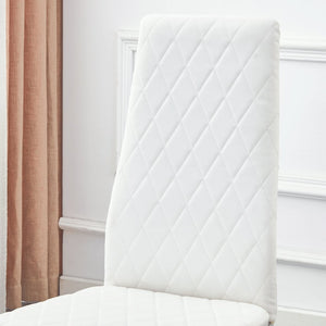 English Elm Modern Pu Leather Dining Chair Set of Six with Diamond Back and Silver Legs White+Silver W1512P539972