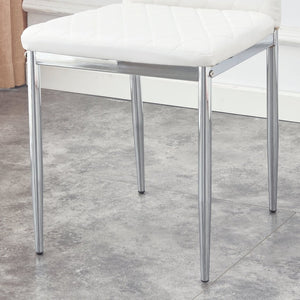 English Elm Modern Pu Leather Dining Chair Set of Six with Diamond Back and Silver Legs White+Silver W1512P539972