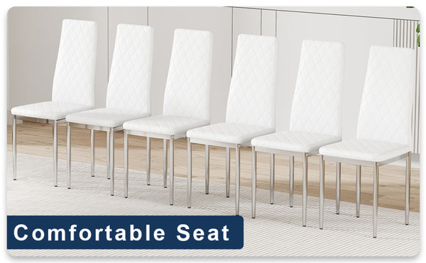 English Elm Modern Pu Leather Dining Chair Set of Six with Diamond Back and Silver Legs W1512P539984