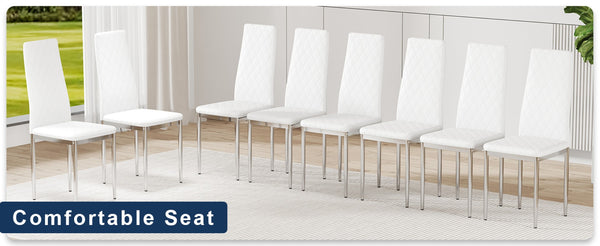 English Elm Modern Pu Leather Dining Chair Set of Six with Diamond Back and Silver Legs W1512P539984