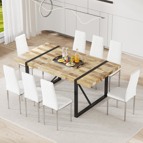 English Elm Modern Pu Leather Dining Chair Set of Six with Diamond Back and Silver Legs W1512P539984