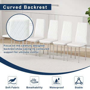 English Elm Modern Pu Leather Dining Chair Set of Six with Diamond Back and Silver Legs W1512P539984